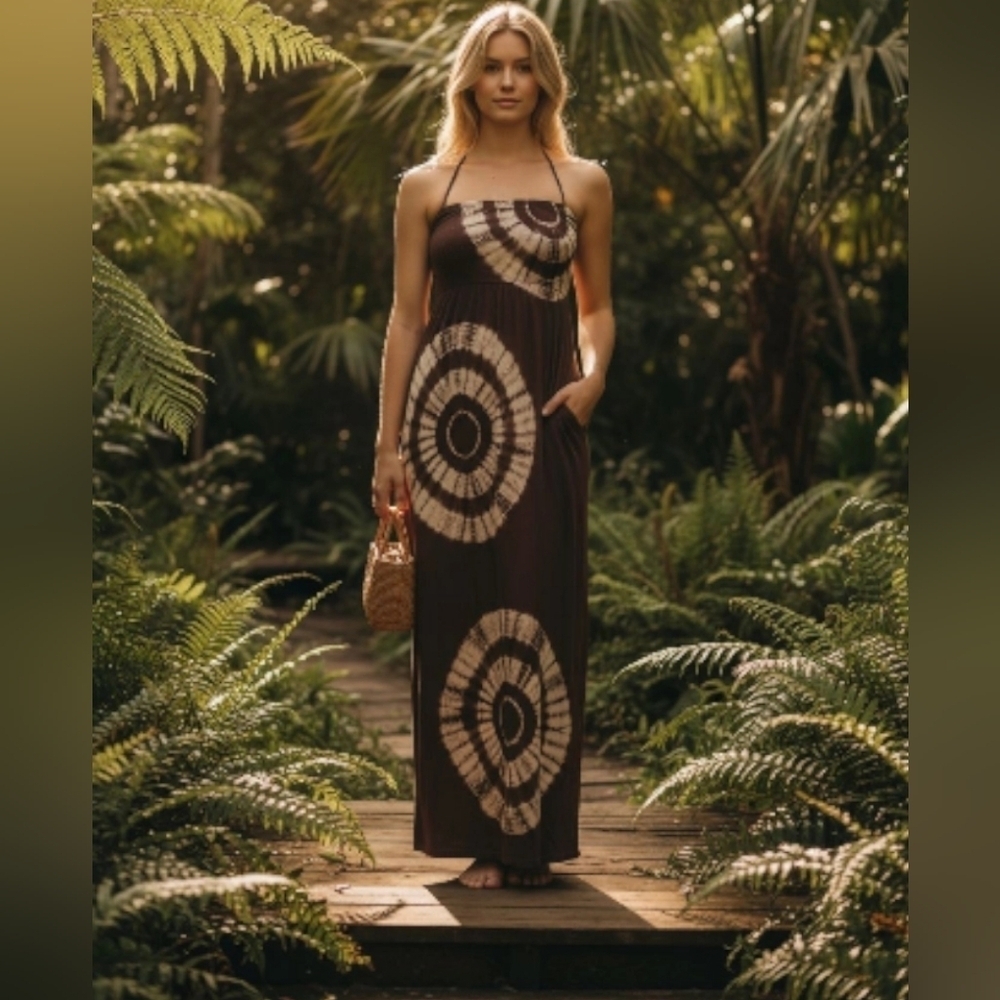 Stunning Modern Brown & White Floor Length Dress wedding Prom Occasion FUN